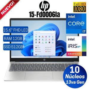 Notebook HP 15-fd0006la 15.6"  FHD , Core i7-1355U, 13va Gen, Ram 12GB, Ssd 512GB, Free Dos