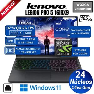 Laptop Lenovo Legion Pro 5 16IRX9 16” WQXGA, Core i9-14900HX, Ram 16GB, Ssd 1 TB, Rtx 4060, Win 11