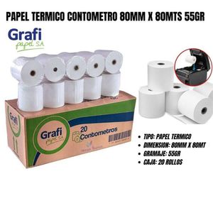 PAPEL TERMICO CONTOMETRO GRAFIPAPEL 80MM X 80MTS 55GR 20 ROLLOS