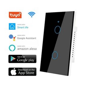 Interruptor de Pared WiFi  2 Tomas - Sin Neutro - Incluye Capacitor - Alexa y Google