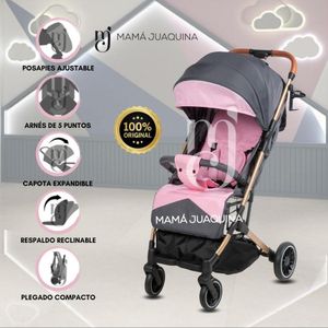 Coche Maleta de Lujo para Bebé «LAINEE» de Fácil Plegado Rosa