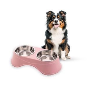 Comedero Elevado Doble Para Mascotas Acero Inoxidable Rosado