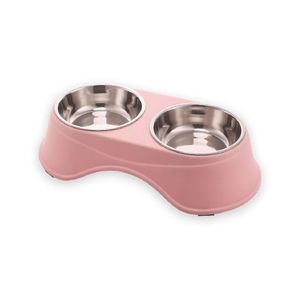 Comedero Elevado Doble Para Mascotas Acero Inoxidable Rosado