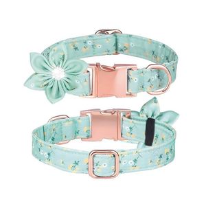 Collar Floral Para Mascotas Verde Claro - Talla L