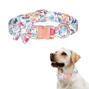 Collar Floral Para Mascotas Celeste Blanco - Talla L