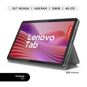 Tablet Lenovo Tab 10.1" LTE 128GB, 4GB RAM, cámara principal 8MP, frontal 5MP, 5100 mAh, gris + Folio