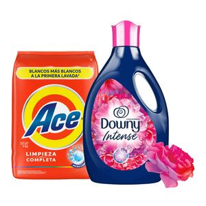 Pack Detergente en Polvo ACE Limpieza Completa Bolsa 4Kg + Suavizante DOWNY Floral Botella 2600ml