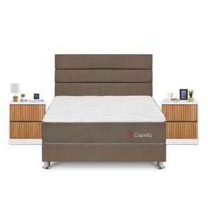Dormitorio Capella Queen + Velador Roma + Respaldo Marron