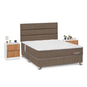 Dormitorio Capella Queen + Velador Roma + Respaldo Marron