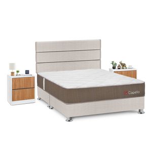 Dormitorio Capella Queen + Velador Roma + Respaldo Beige