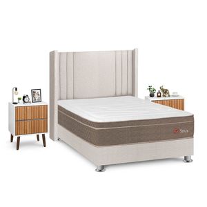 Dormitorio Sirius 2 Plazas + Velador Milan + Respaldo Beige