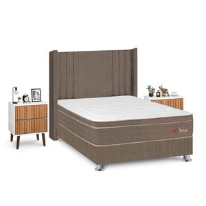 Dormitorio Sirius 2 Plazas + Velador Milan + Respaldo Marron