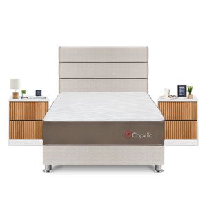 Dormitorio Capella 2 Plazas + Velador Roma + Respaldo Beige