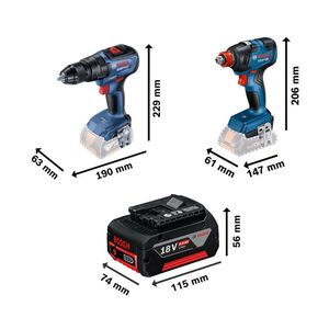 COMBO Bosch: 2 Taladros Percutor GSB 18v-50 + Llave de Impacto GDX18v-200 + Batería + Soplador aire GBL18V-120 + Maletín Porta herramientas