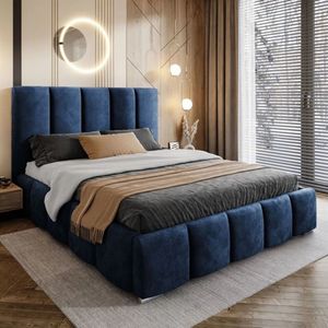 Cama Box Tarima + Cabecera Liza Azul  2 Plazas Decora