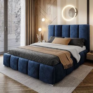 Cama Box Tarima + Cabecera Liza Azul  2 Plazas Decora
