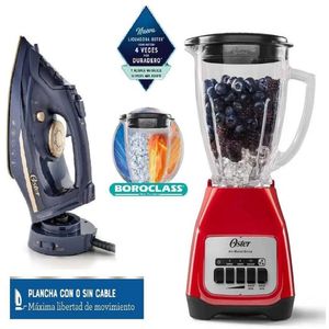 Combo Licuadora Oster 2 Velocidades Rojo y Plancha de vapor 2 en 1