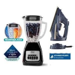 Combo Licuadora Oster de 2 velocidades Negro y Plancha 2 en 1
