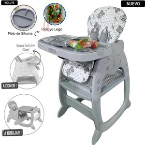 Silla Carpeta Hi Baby Gato 3 en 1 Gris con Plato y Lego