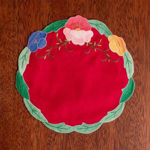 Tapete Redondo Algodón Rojo Panorama Hogar