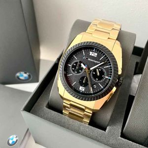 Reloj BMW M Motorsport BMW9002 Set 2 Correas Acero Inoxidable Dorado y Cuero Negro