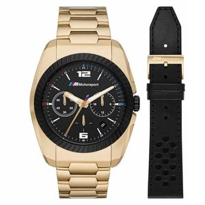 Reloj BMW M Motorsport BMW9002 Set 2 Correas Acero Inoxidable Dorado y Cuero Negro
