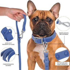 Correa y Collar PVC Impermeable Perros AzulOscuro - Talla S