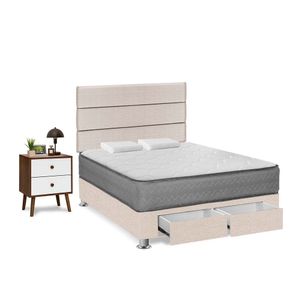 Dormitorio Polaris 2 Plazas Con Cajones + Veladores Forli Beige