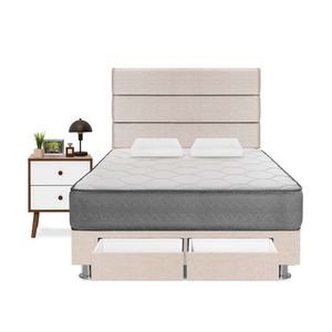 Dormitorio Polaris 2 Plazas Con Cajones + Veladores Forli Beige