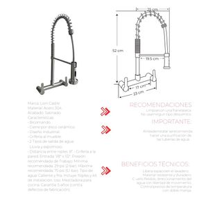 GRIFERÍA BICOMANDO DE PARED EN ACERO INOXIDABLE 304 SATINADO