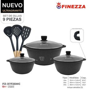 Juego de Ollas Finezza Ultra granito FZ-X1725MC de 9 Pzas