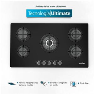 Encimera de empotrar a Gas 86 cm Vidrio Negro Mabe - PM8655GV0.