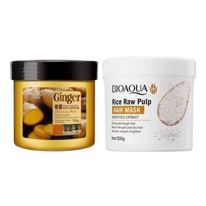 MASCARILLA DE JENGIBRE PARA EL CABELLO 500ML + MASCARILLA CAPILAR HAIR MASK DE ARROZ 500ML - BIOAQUA
