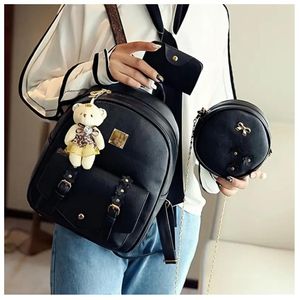 Mochila Bolso Juvenil Black 3 en 1 Llavero Osito