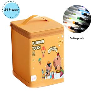 FABULOSO PACK 24 PLUMONES TOUCH + CARTUCHERA DINO AZUL