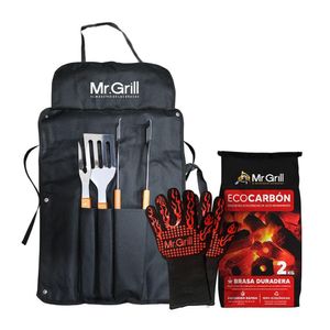 Pack Mandil por 3 pzas + Eco Carbón Ecológico 2kg + Guantes de Fuego