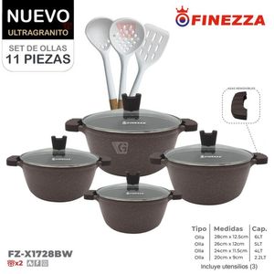 Juego de Ollas Finezza Ultra granito FZ-X1728BW de 11 Pzas