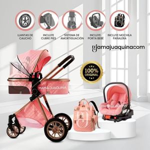 Coche Moisés de Lujo 4 en 1 «MADRID» Con Portabebé Pink