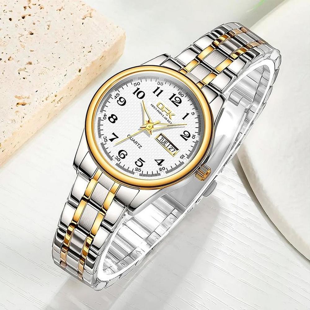 Reloj Mujer Opk 8110 Analogo Visualización De Semana Acero - Real Plaza