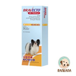 Antipulgas Bravecto 1M TRIPLE para Perros de 2.5 a 5  Kg x 3 Tabletas