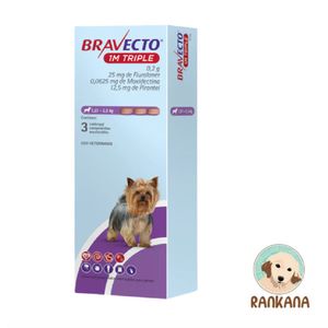 Antipulgas Bravecto 1M TRIPLE para Perros de 1.27 a 2.5 Kg x 3 Tabletas