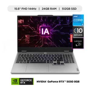 Laptop Gamer IA Lenovo LOQ Intel Core i5-13450HX 24GB RAM 512GB SSD RTX 5050 8GB 15.6" FHD 144Hz