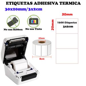 Etiqueta Adhesiva Termica 3x2cm Pack 4 Rollos