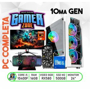Computadora PC GAMER Core I5 10400F Ram 16GB + SSD 500GB RX 580 8GB + MONITOR 24