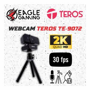 CAMARA WEB TEROS TE-9072 RESOLUCIÓN 2K MICROFONO INCORPORADOCONEXION USB 20TRIPODE