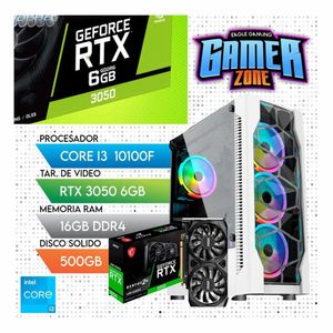 Computadora PC GAMER Core i3 10100F + RAM 16GB + SSD 500GB + VIDEO RTX 3050 6GB