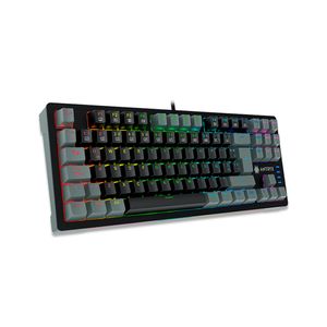 Teclado mecánico TKL Antryx MK-840L con retroiluminación RGB púrpura y diseño en negro