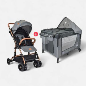 Coche Para Bebé Circus Manija Reversible + Cuna Corral Colecho Circus Gris