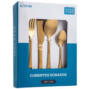 Set DECO HOME X16 Cubiertos Dorados