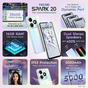 SMARTPHONE TECNO MOBILE SPARK 20 KJ5 256GB ROM+ 16GB RAM EXTENDIDA (8GB +8GB RAM ) CYBER WHITE